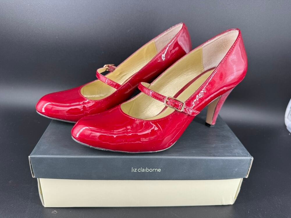 Liz Claiborne Caris Ruby Red Patent Mary Jane Pumps Heels Womens 10M